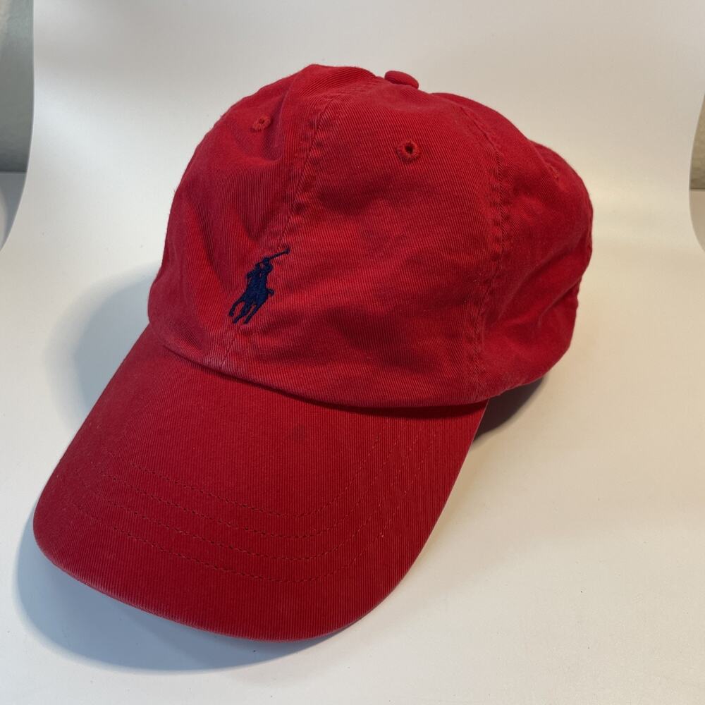 Polo Ralph Lauren Men Red Cotton Baseball Cap Hat One Size Pony Logo